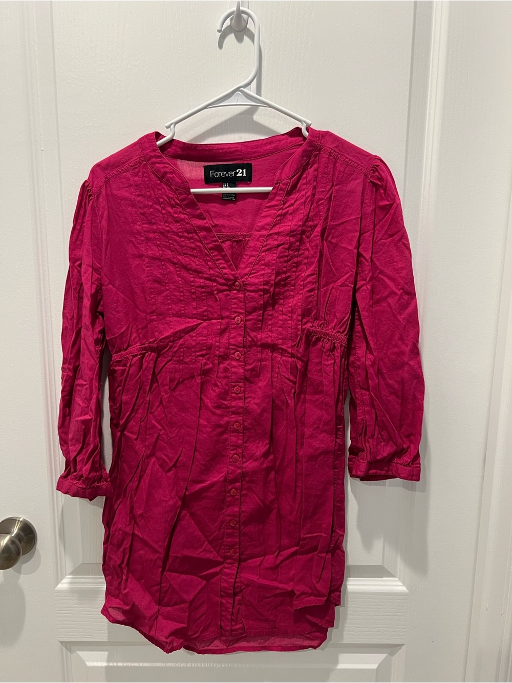 Forever 21 Hot Pink Button-Front V-Neck Tunic